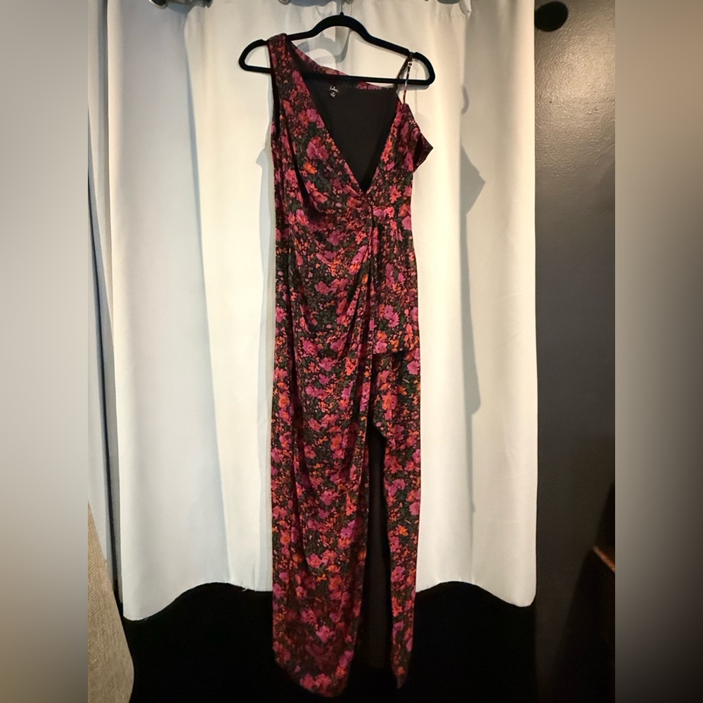 Lulu's Asymmetrical Black and Pink Floral Maxi Dress